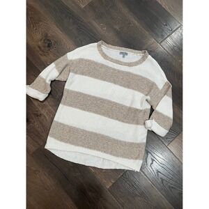 Olivia Sky Striped Knit Sweater‎ Womens XL White Tan Casual Pullover